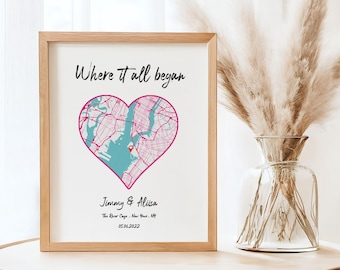Personalized Anniversary Map Print: Where We Met Gift