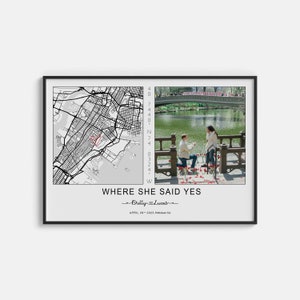 Cadeaux de mariage, Cadeau de fiançailles pour couple, Cadeau photo de fiançailles, Où elle a dit oui, Localisation sur carte personnalisée, Cadeau encadré
