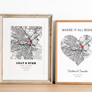 Carte où tout a commencé, cadeau d'anniversaire de naissance, premier rendez-vous sur carte, cadeau unique de 1er anniversaire de mariage, impression de carte personnalisée, cadeau d'anniversaire de mariage pour lui