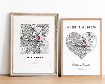 Where We Met Custom Map Print- Christmas Gift For Him Where It All Began Map Gift For Husband First Date Personalized Map Anniversary Gift