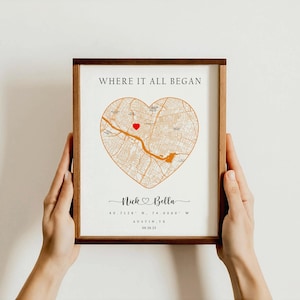 Carte où tout a commencé, impression de lieu personnalisée, cadeau avec coordonnées personnalisées, cadeau d'anniversaire de couple, oeuvre d'art murale de fiançailles
