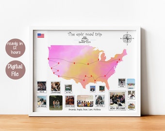 Spersonalizowana mapa podróży po USA – Mapa podróży po USA do druku – Spersonalizowana mapa – Spersonalizowany prezent dla podróżnika – Spersonalizowana mapa podróży – Podróż vanem – PLIK CYFROWY