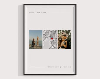 Personalized Couple Map Print, Where It All Began Gift, Custom Place Artwork, Romantic Anniversary Present