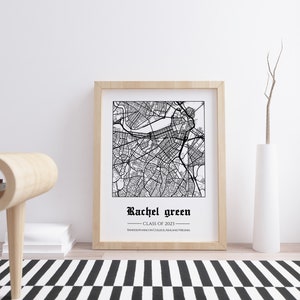 Cadeau de remise des diplômes universitaires, cadeau de remise des diplômes personnalisé pour elle, cadeau pour fils, impression carte de l'université, cadeau personnalisé pour lui