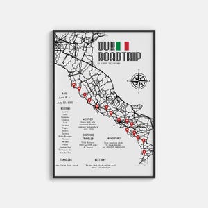 Road Trip Route Map - Jede Route, jede Fahrt & mehr - personalisierte Reisekarte, Paarreise nach Italien Flitterwochengeschenk