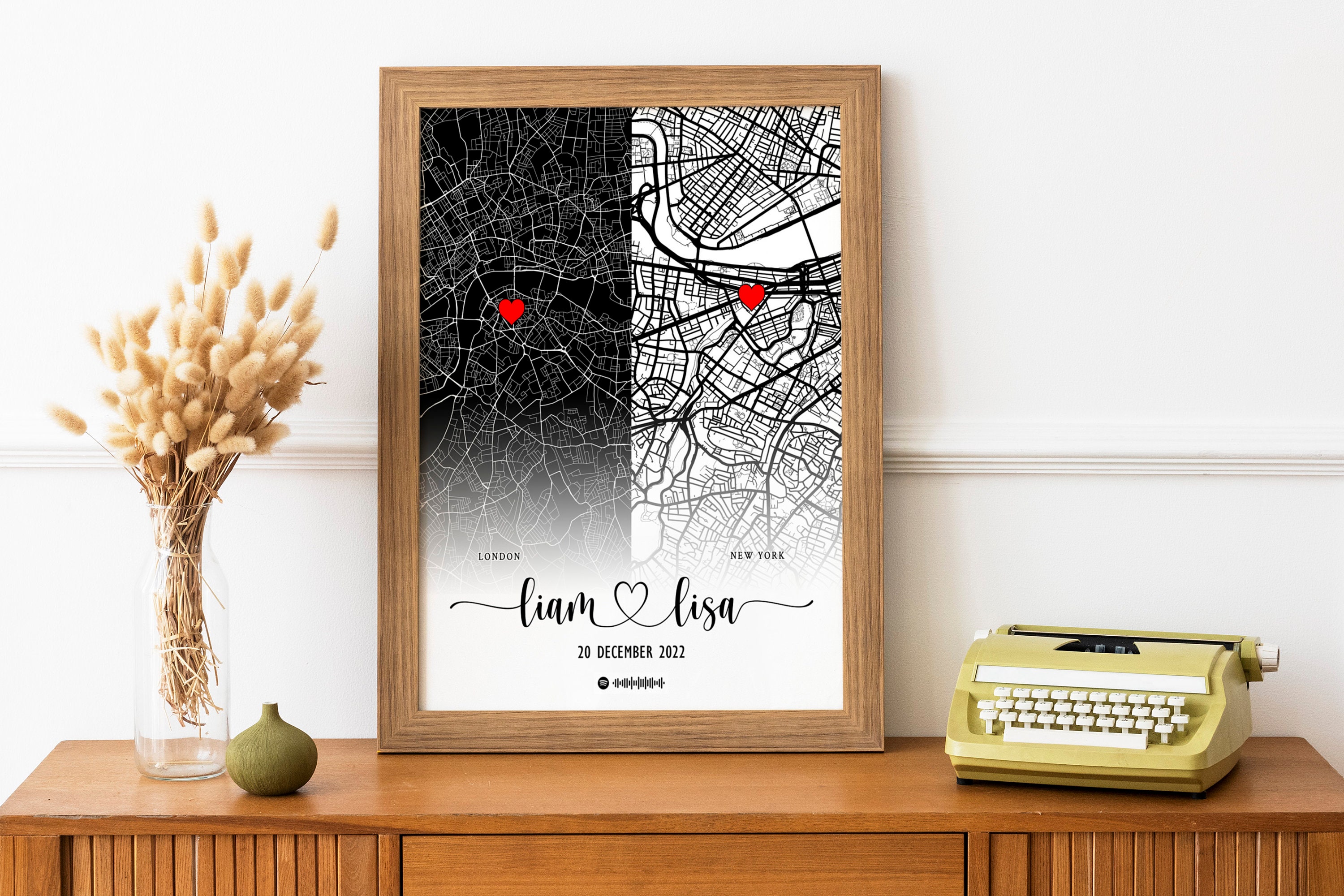 Custom Love Map Poster Canvas Personalized 2 Maps Print 2 - Etsy