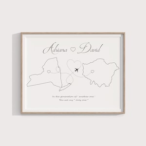 Art de carte d'amour international, cadeau relation longue distance pour petit ami, cadeau petit ami à personnaliser, impression de carte interurbaine, cadeau pour elle