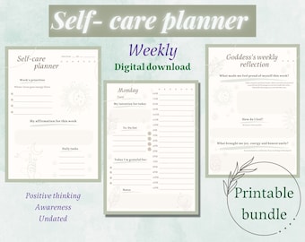 Printable Self-care planner, Daily undated Self-love bundle, Gratitude, Affirmations, Mindfulness journal, Boho, Week Reflection questions.