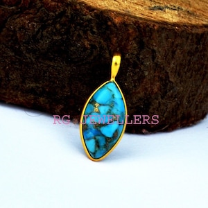 Turquoise Pendant, Solid 18k Gold Charm, Dainty Pendant, Handmade Charm Pendant, Gemstone Charm, natural Blue Copper Turquoise Gold Pendant