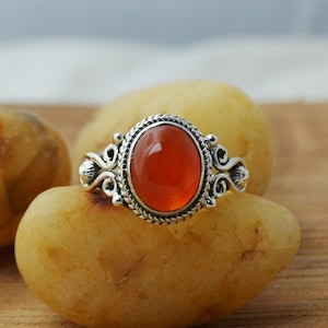 Natürlicher Karneol Ring, 925 Sterling Silber Ring, Geburtsstein Ring, Edelstein schwarz oxidierter Ring, Statement Ring