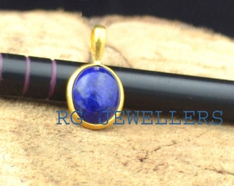 Handmade 18k Gold Lapis Lazuli Pendant: Natural Oval Charm