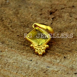 Handmade 18k Gold Peridot Pendant: Dainty Square Charm