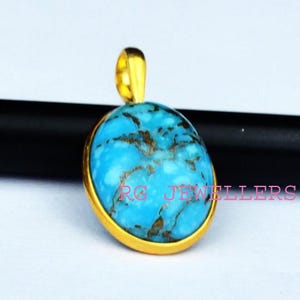 Turquoise Pendant, Solid 18k Gold Charm, Dainty Pendant, Handmade Charm Pendant, Gemstone Charm, natural Blue Copper Turquoise Gold Pendant