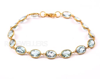 14k-18k Gold Blue Topaz Bracelet, Handmade Gemstone Jewelry