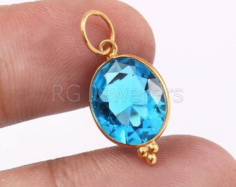 Handmade 18k Gold Swiss Blue Topaz Charm Pendant