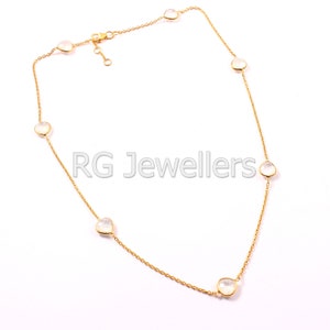 Handmade 18k Gold Moonstone Necklace: Heart Charm, 17 Inch
