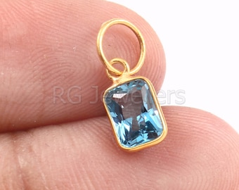 Handmade 18k Gold Swiss Blue Topaz Charm: Octagon Pendant