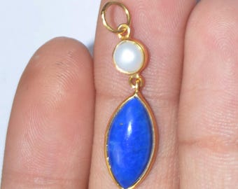 Handmade 18k Gold Lapis Lazuli Charm with Pearl