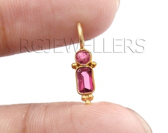 Natural Tourmaline Gold Charm, Solid 18k Gold Charm, Handmade Charm Pendant, Gemstone Charm, Birthstone Charm Pendant, Tourmaline Gold Charm