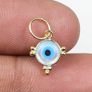 Evil Eye Charm, 18k Solid Gold Charm, Mother of Pearl Eye Gold Charm, Charm, Charm Necklace, Charm Pendant, Handmade Gold Charm, Pearl Charm