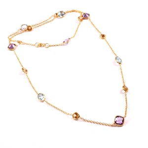Handmade 18k Gold Plated Sterling Silver Necklace: Amethyst, Blue Topaz & Citrine
