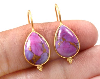 Handmade 14K Gold Copper Turquoise Dangle Earrings: Boho Style