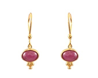 Handmade 18K Gold Ruby Dangle Earrings: Boho Style