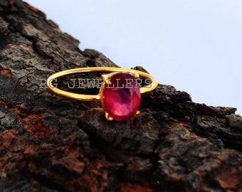 Handmade 18k Gold Ruby Ring: Oval Gemstone Statement Ring