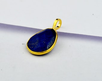 Natural Lapis Lazuli Pendant: Handmade 18k Gold Charm
