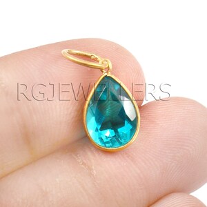 Handmade 18k Gold Blue Topaz Charm: Pear Pendant