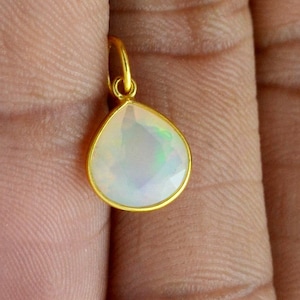 Handmade 18k Gold White Opal Charm: Dainty Gemstone Pendant