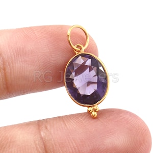 Handmade 18k Gold Amethyst Charm: Natural Oval Pendant