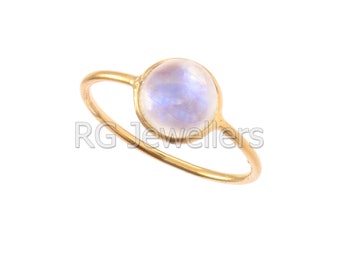 Rainbow Moonstone Gold Ring, 18k Solid Gold Ring, Handmade Gold Ring, Light Weight Gold Ring, Anniversary Gold Ring, Wedding Gold Ring