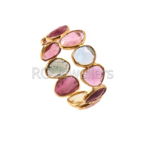 Natural Tourmaline Ring, Eternity Band Ring, 18k Solid Gold Ring, Multi Tourmaline Eternity Band Ring, Birthstone Gold Ring, Eternity Band
