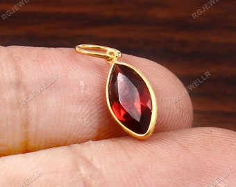 Garnet Gold Charm, Solid 14k, 18k Gold Charm, Handmade Charm Pendant, Gemstone Charm, Birthstone Charm Pendant,