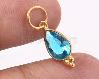 Handmade 18k Gold Swiss Blue Topaz Pear Charm