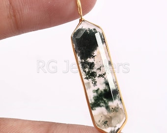 Handmade 18k Gold Moss Agate Charm: Dainty Gold Pendant