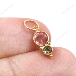 Tourmaline Gold Charm, Solid 18k Gold Charm, Dainty Charm, Handmade Charm Pendant, Gemstone Charm, Birthstone Charm, Tourmaline Charm