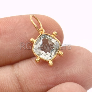 Handmade 18k Gold Green Amethyst Charm: Dainty Prasiolite Pendant