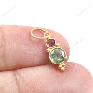 Tourmaline Gold Charm, Solid 18k Gold Charm, Dainty Charm, Handmade Charm Pendant, Gemstone Charm, Birthstone Charm, Tourmaline Charm