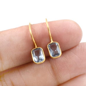 Blue Topaz Gold Earring, Solid 14K, 18K Gold Earring, Blue Topaz Hoop Earring, Handmade Gold Earring, Dangle Earring, Boho Gold Earring