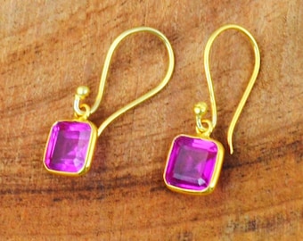 Handmade 18K Gold Ruby Dangle Earrings: Boho Style