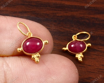 Handmade 18k Gold Ruby Charm: Natural Pink Gemstone Pendant