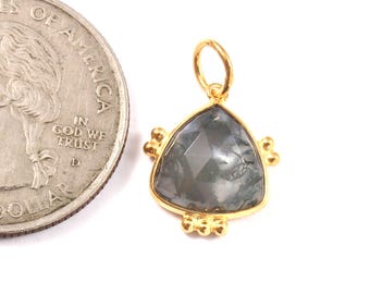 18k Gold Moss Agate Charm: Handmade Dainty Pendant