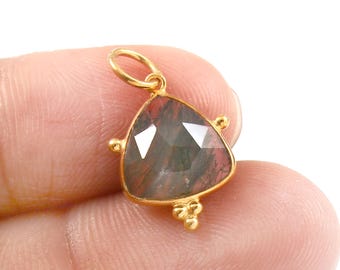 18k Gold Moss Agate Charm: Handmade Dainty Pendant