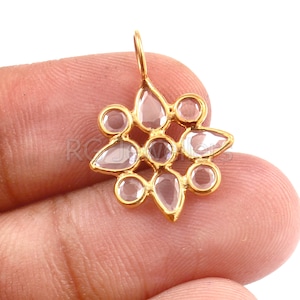 Handmade 18k Gold Charm: Dainty Rose Cut Diamond Pendant