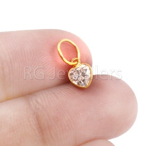 Natural Moissanite Charm, 18k Gold Charm, Heart Moissanite Gold Charm, Solid Gold Charm, Handmade Gold Charm, Gold Pendant, Gift for Her