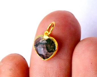 Handmade 18k Gold Heart Moss Agate Charm