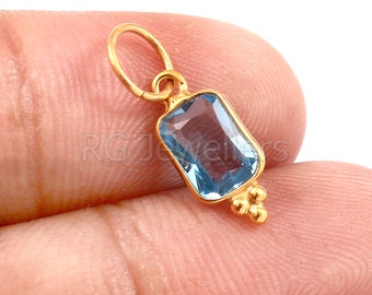 Handmade 18k Gold Swiss Blue Topaz Charm: Octagon Pendant