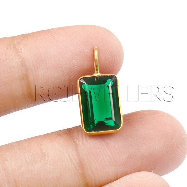 Emerald Charm, 18k Solid Gold Charm, Lab Created Emerald Charm, Gold Charm, Charm Pendant, Charm Necklace, Handmade Charm, Gift For Her